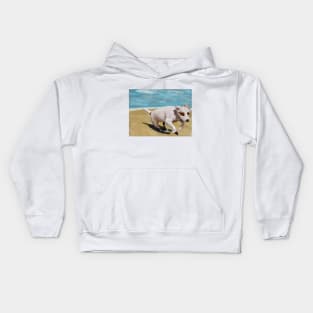 Beautiful Little White Chihuahua Running on The Beach Kids Hoodie